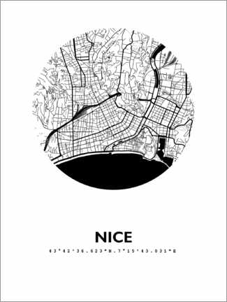 Tableau en aluminium  Plan rond de la ville de Nice - 44spaces