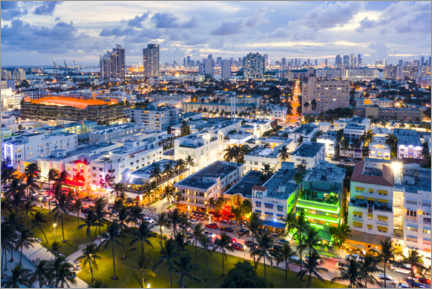 Póster Ocean Drive y Miami skyline, Estados Unidos - Matteo Colombo