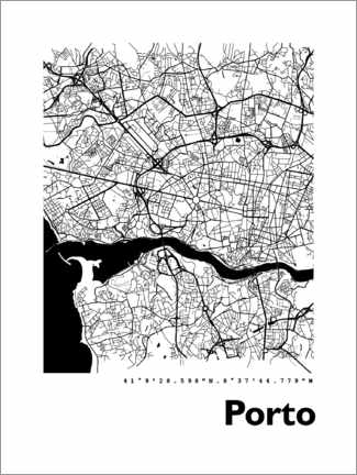 Wandbild  Stadtkarte von Porto - 44spaces