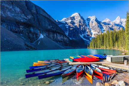 Canvas print Canoes on Moraine Lake, Canada - Mike Centioli