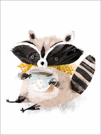Poster  Raccoon with coffee - Eve Farb