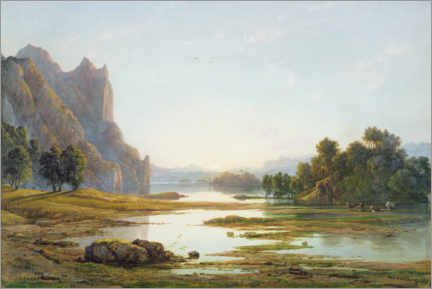 Print  Sunset over a river landscape - Francis Danby