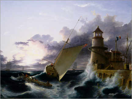 Print  Boat at the lighthouse, a gust starts - Francis Danby