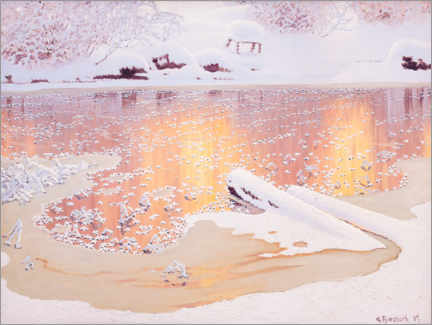 Poster  Reflets du soleil sur un paysage d&#039;hiver - Gustaf Edolf Fjæstad