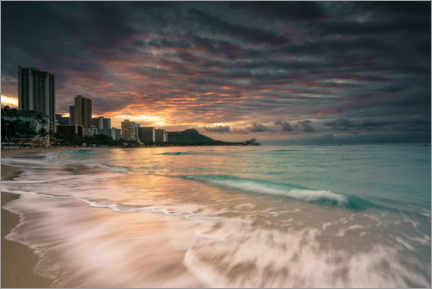 Tableau sur toile Waikiki au lever du soleil - Road To Aloha