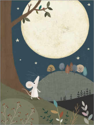 Lærredsbillede  The little mouse and the moon - Lucy Barnard