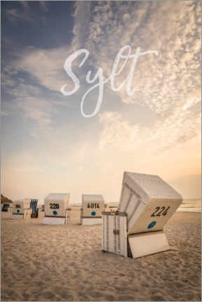 Poster Summer evening with beach chairs on Sylt