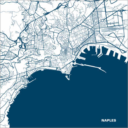 Póster Mapa de Nápoles, azul