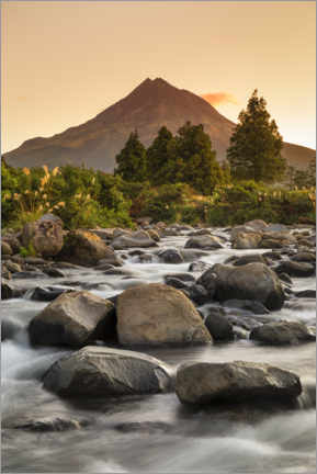 Poster Mount Taranaki at sunrise, New Zealand