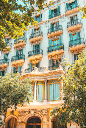 Plakat Fasady kamienic w Barcelonie