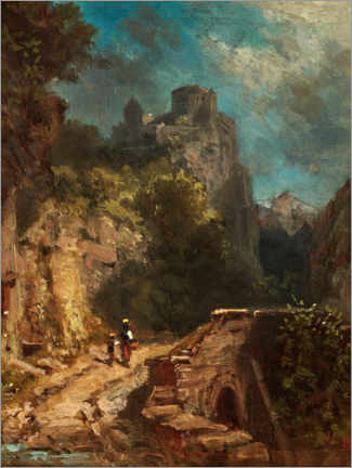 Poster  Col de montagne avec un pont - Carl Spitzweg