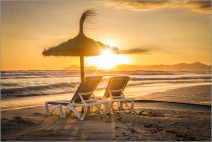 Poster Coucher de soleil sur une plage de Majorque