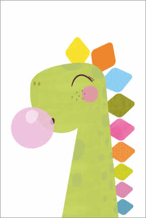 Plakat Colourful dinosaur with bubble gum