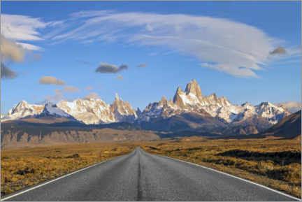 Poster  Road to Fitz Roy in Patagonia under a blue sky - Dieter Meyrl