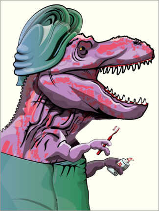 Poster T-Rex Brushing Teeth