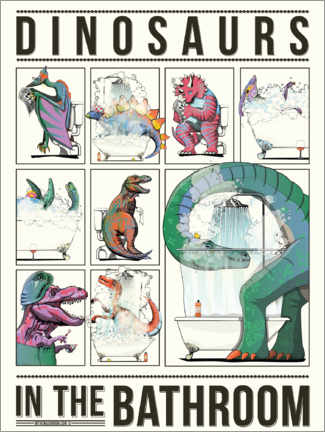 Print på skumplade  Dinosaurs int he bathroom - Wyatt9