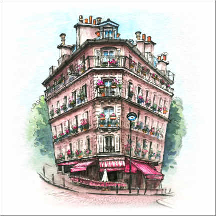 Poster Haus mit Café in Paris