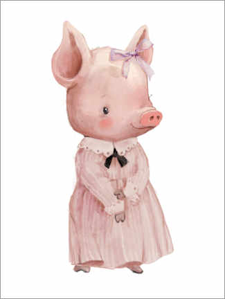 Veggbilde Piggy in a pink dress - Eve Farb
