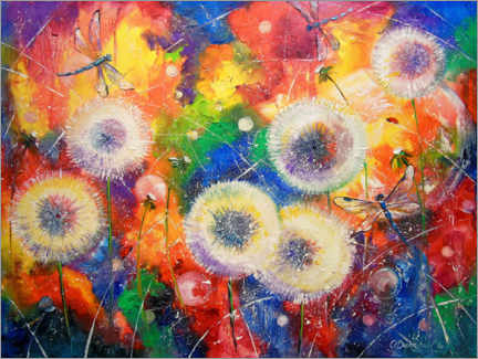 Wood print  Dandelions in summer - Olha Darchuk