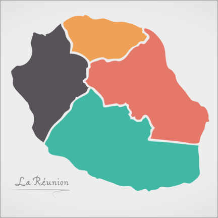 Wandbild  La Reunion Landkarte modern abstrakt mit runden Formen - Ingo Menhard