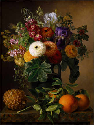 Tableau  Nature morte avec des fleurs dans un vase antique - Johan Laurentz Jensen