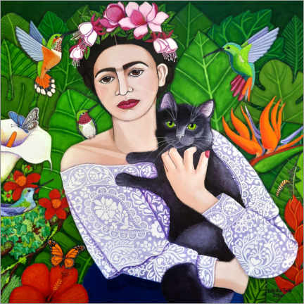 Canvas-taulu  Frida Kahlo with black cat - Madalena Lobao-Tello