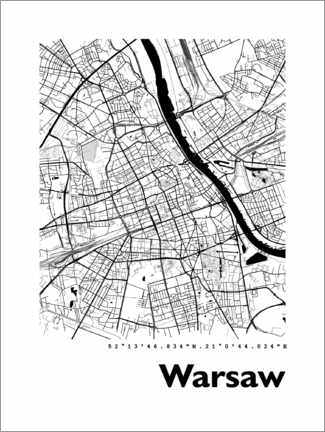 Póster Mapa da cidade de Varsóvia
