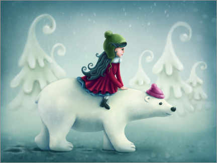 Poster Mädchen mit weißem Bären