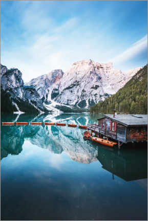 Póster Reflejo en el lago Braies, Dolomitas