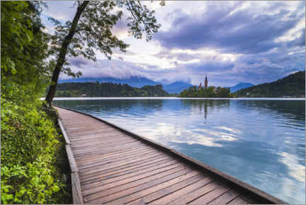 Póster Lago Bled al atardecer