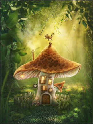 Print  Magic mushroom house in the forest - Elena Schweitzer