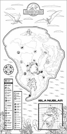 Póster para colorir Isla Nublar map