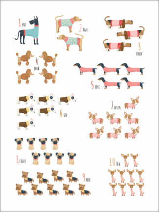 Poster Educational numbers with dogs  (english)
