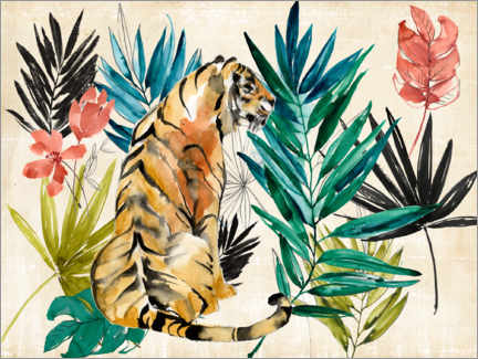 Wandbild  Tiger unter Palmen - Jennifer Goldberger