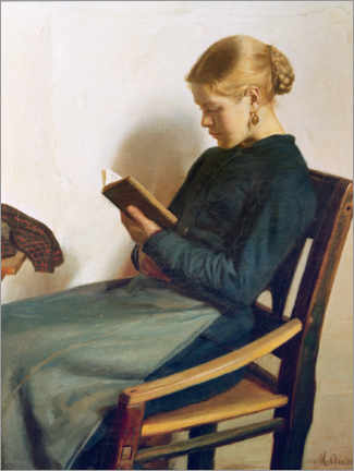 Obraz na drewnie  A young girl reading, Maren Sofie Olsen - Michael Peter Ancher