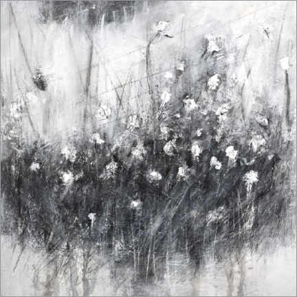 Print  White flowers on grey - Christin Lamade