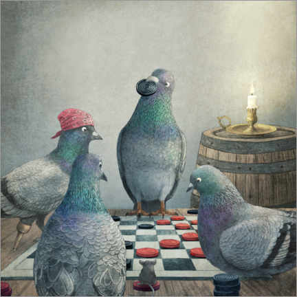 Póster  Checker jugando palomas - Terry Fan