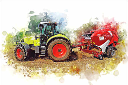 Poster Traktor mit Ballenpresse