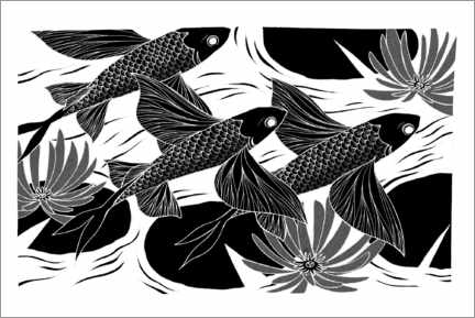 Poster Blitz - Schwarz-weiß fliegende Fische