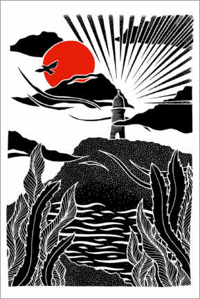 Poster  Leitlicht - Seelandschaft mit Leuchtturm - Chromakane