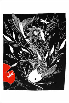 Poster  Mystical Lake - Japanese koi carp fish - Chromakane