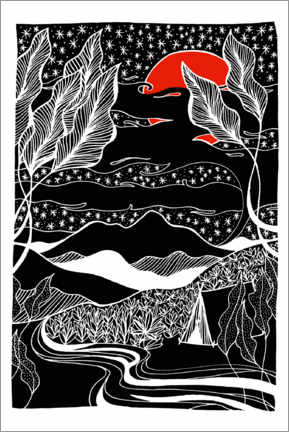 Tableau  Safe Under the Stars - Paysage de montagne de camping noir et blanc - Chromakane