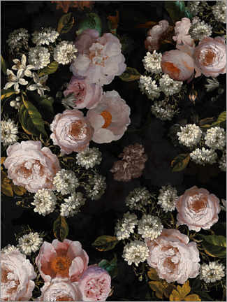 Poster Dutch vintage roses on black