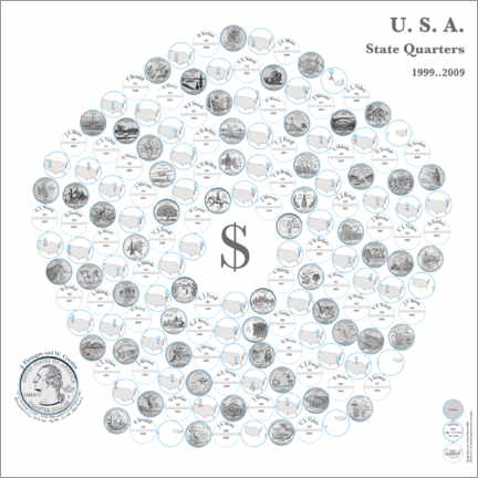 Wall print  The fifty state quarters on a pentagonal spiral by daylight - Carlos Catalogart