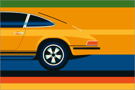 Poster Orange vintage sports car side back