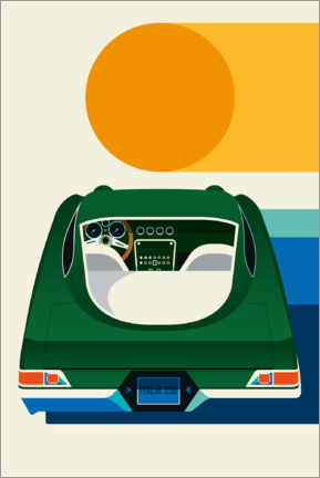 Poster Green vintage car with sun
