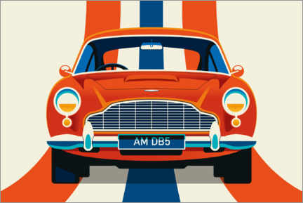Poster Red vintage sports car front with stripes