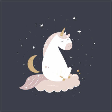 Obraz na płótnie  Unicorn on clouds by the night - Kidz Collection