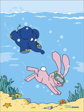 Reprodução  Elephant and rabbit under water