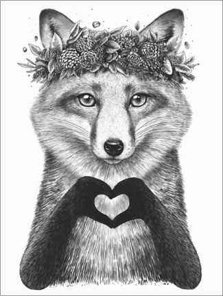 Wandbild  Fox with love - Valeriya Korenkova